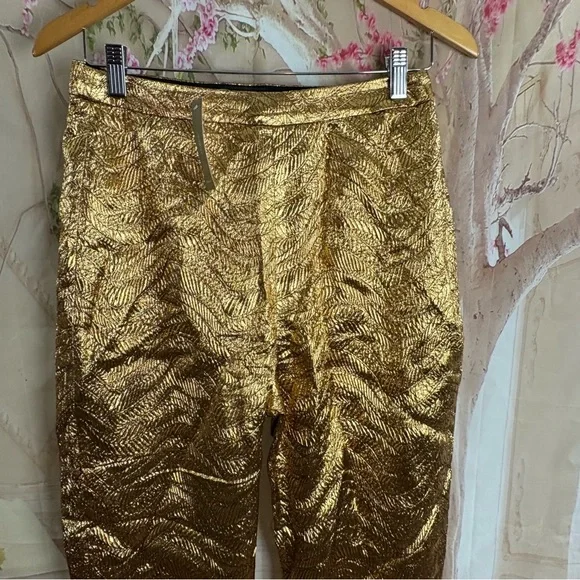 NEW J. Crew Collection high-rise cigarette pant in metallic leaf print jacquard